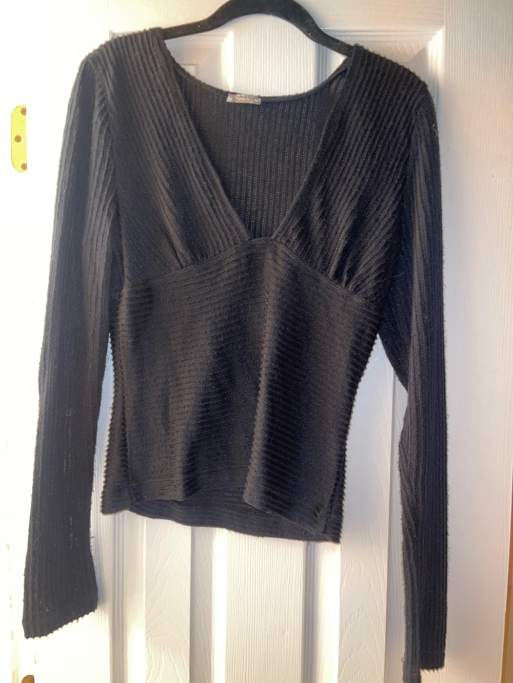 Free People Black Ribbed V-Neck Top